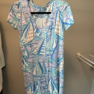 Lilly Pulitzer Aqua and White Sailboat Mini Dress